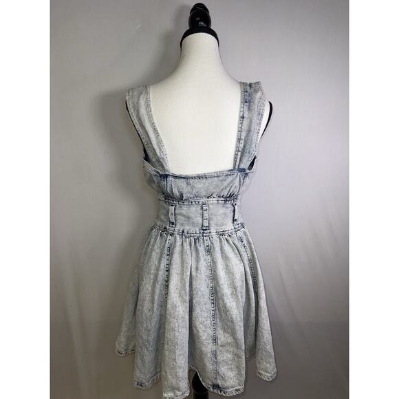 Vintage 90s Acid Wash Denim Dress Button Front Sleeveless Fit Flare Women’s 5 - Picture 2 of 7